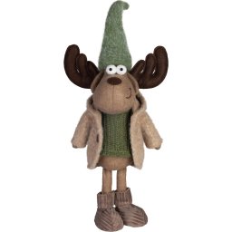 Decoratiune ren de Craciun MagicHome, textila, 53 cm, verde-maro