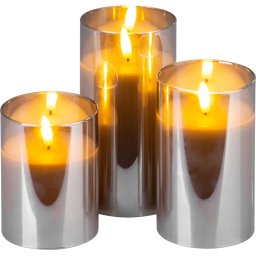 Set 3 lumanari LED decorative MagicHome, lumina alb cald, în sticla