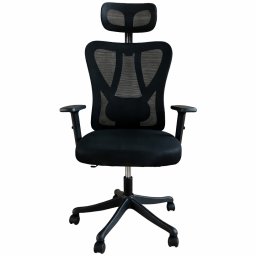 Scaun de birou ergonomic reglabil cu suport lombar, tetiera si mesh, negru