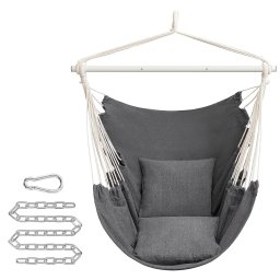 Fotoliu suspendat tip hamac SONGMICS cu 2 perne, 150x128 cm, gri inchis