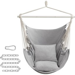 Fotoliu suspendat tip hamac SONGMICS cu 2 perne, gri, 150x128 cm