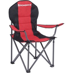 Scaun pliabil de camping SONGMICS cu sezut buretat, 250 kg, rosu