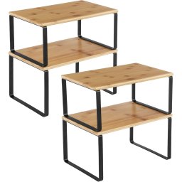 Set 4 rafturi de bucatarie suprapozabile SONGMICS, modulare, natur si negru