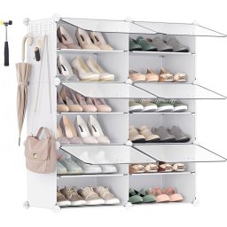 Dulap pantofi modular SONGMICS cu 6 compartimente, usi si cadru metalic, alb