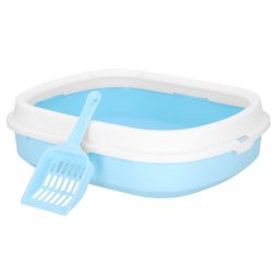 Litiera pentru pisici cu lopatica, 40x33x11 cm, albastru alb