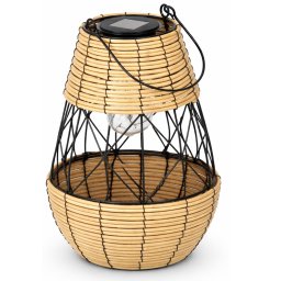 Felinar solar decorativ din metal pentru gradina si terasa, 32 cm, bej-negru