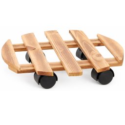 Suport ghiveci cu roti din lemn, 36 cm, maro natur, pentru interior si terasa