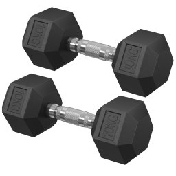 Set gantere hexagonale SONGMICS 2x10 kg, cauciuc, pentru fitness si forta