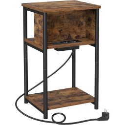 Noptiera VASAGLE cu prize si USB, 3 rafturi, stil industrial, maro rustic