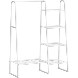 Cuier metalic SONGMICS cu 5 rafturi si bara pentru haine, alb, 102 x 40 x 153 cm