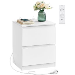Noptiera alba VASAGLE Kailyn cu 2 sertare, prize si porturi USB