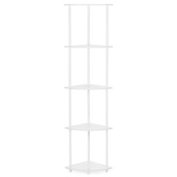 Raft de colt cu 5 polite din MDF si metal, 148x30x30 cm, alb