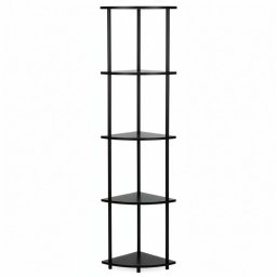 Raft de colt cu 5 polite din MDF si cadru metalic, 148 cm, negru