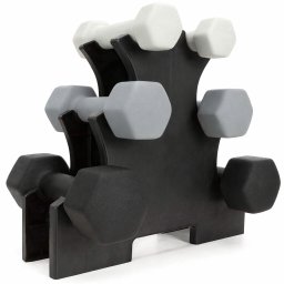 Set gantere din fonta cu neopren 12 kg, 6 piese si suport hexagonal