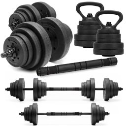 Set gantere, bara si kettlebell ajustabil 30 kg, 3 in 1, negru