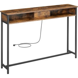 Masa consola ingusta VASAGLE cu prize si USB, 120 cm, maro rustic