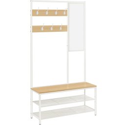 Cuier de hol cu oglinda, banca si rafturi pantofi, 98x35x180 cm