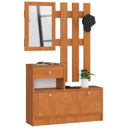 Set mobilier pentru hol cu pantofar, oglinda si cuier metalic, maro arin