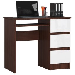 Birou calculator cu 3 sertare si raft pentru tastatura, dreapta, wenge-alb, 90 cm