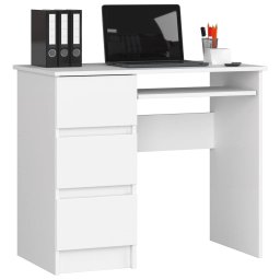 Birou calculator alb cu 3 sertare si raft tastatura, stanga, 90x50x77 cm