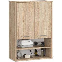 Dulap baie suspendat cu 2 usi si rafturi, stejar sonoma, 64x30x94 cm