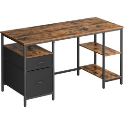 Birou calculator VASAGLE cu 3 rafturi si 2 sertare, 140 cm, maro rustic