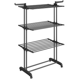 Uscator de rufe pliabil SONGMICS cu roti, 4 niveluri, 128x64x173 cm, negru