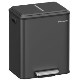 Cos de gunoi bucatarie SONGMICS 2x15L, metalic, cu pedala si soft close, negru