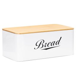 Cutie pentru paine din metal alb cu capac din bambus, 33x18x14 cm