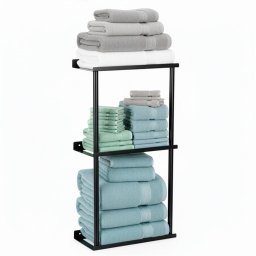Raft metalic pentru prosoape, 3 niveluri, finisaj mat, 25x16x76 cm, negru