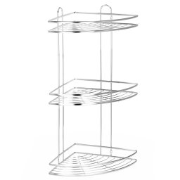Etajera de colt pentru dus din inox, 3 polite, montaj pe perete, argintiu
