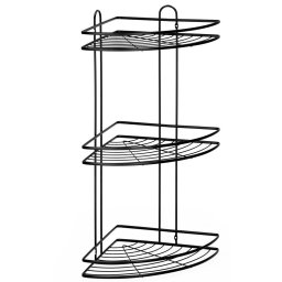 Etajera de colt pentru dus cu 3 polite, montaj pe perete, inox negru, 59 cm