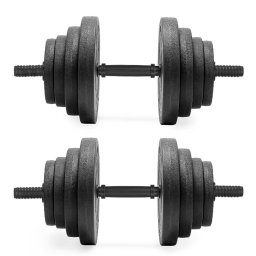 Set gantere reglabile 30 kg, 2 x 15 kg, cu discuri PP negre