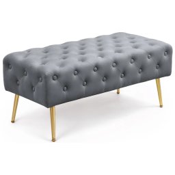 Taburet banca Monaco gri, catifea capitonata, picioare metalice, 100x42x41 cm