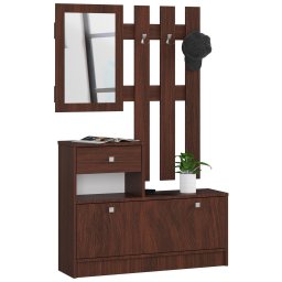 Set mobilier pentru hol cu pantofar, oglinda, sertar si cuier, maro, 90x25x170 cm