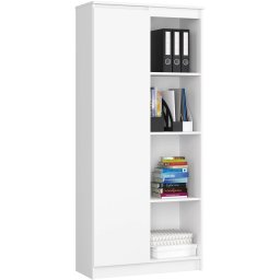 Dulap de depozitare alb cu 8 rafturi si usa, PAL laminat, 80x35x180 cm