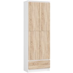 Dulap cu 2 usi si sertar, 4 rafturi reglabile, alb si stejar sonoma