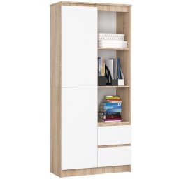 Dulap biblioteca cu usa, 2 sertare si 7 rafturi, sonoma/alb, 80x35x180 cm