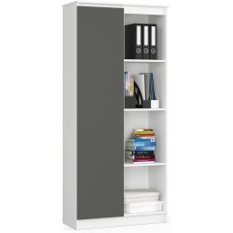 Dulap pentru birou cu 1 usa si 8 etajere, 80x35x180 cm, alb-gri