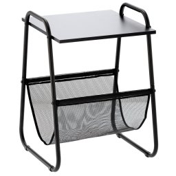 Masuta laterala cu suport pentru reviste, metal si lemn, negru, 40x40x55 cm
