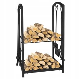 Suport metalic pentru lemne de foc cu 4 accesorii, negru, 74x40x30 cm