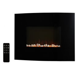 Semineu electric 2000W cu telecomanda, montaj pe perete sau podea, negru