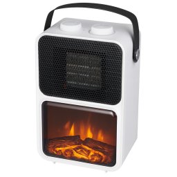 Semineu electric compact alb cu efect de flacara, 600-1200 W, 14x21x36 cm