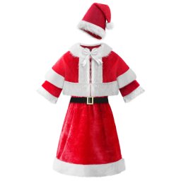 Costum dama de Craciun rosu cu rochie, pelerina, curea si caciula
