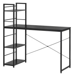 Birou modern cu blat MDF si rafturi laterale, cadru metalic, 120 cm, negru