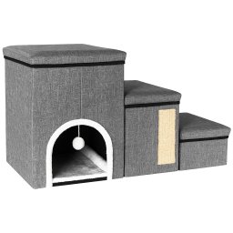 Ansamblu de zgariat pentru pisici 3in1 cu trepte, casuta si sisal, gri