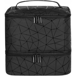Organizator cosmetice tip beauty cu 2 compartimente, piele ecologica, 24x24x20 cm