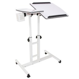 Masuta laptop reglabila cu 2 blaturi acrilice si roti cu blocare, alb perlat