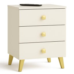 Comoda MOBI K-03 cu 3 sertare, finisaj casmir si detalii aurii, 40x37x58 cm