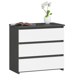 Noptiera moderna cu 3 sertare, PAL laminat 16 mm, 60x35x57 cm, gri alb